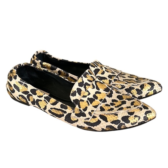 AGL Italy Softy Metallic Gold Leopard Leather Snakeskin Loafers Moccasins 38 / 8 - Picture 3 of 16